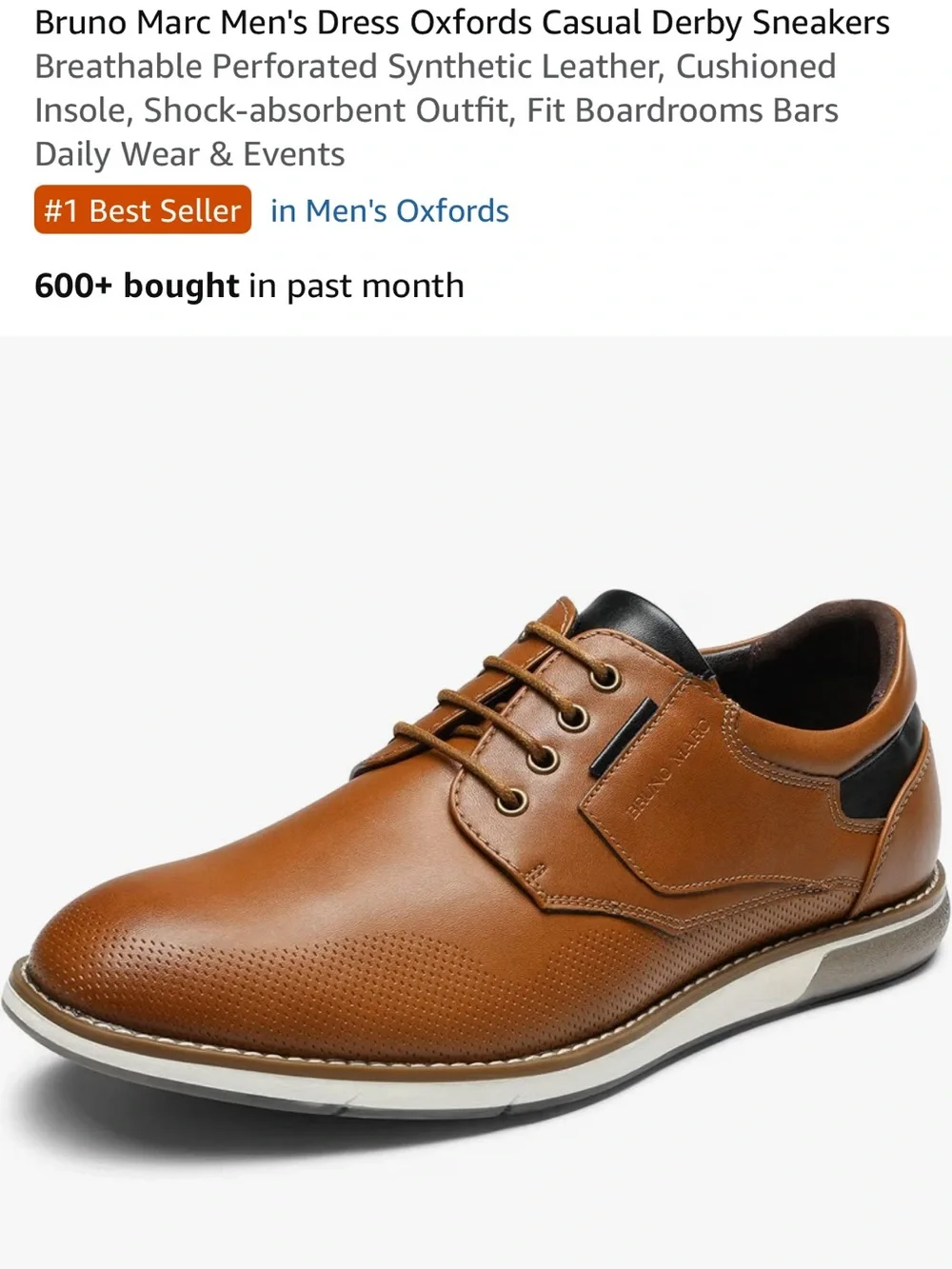 Men's Tan Leather Derby with Perforated Toe